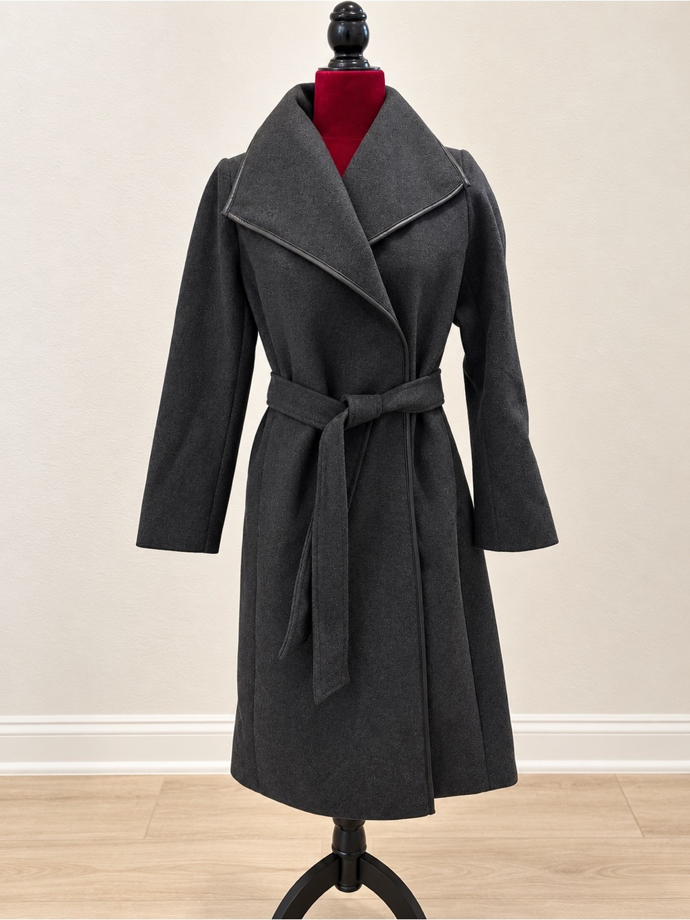Tahari Dark Gray Wrap Coat with Tie Belt XS S